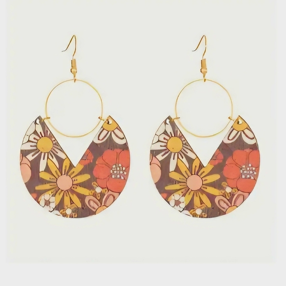 Flower Print Earrings - Picture 1 of 1